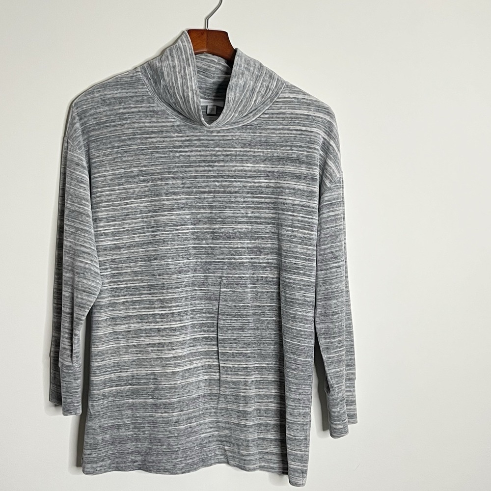 J.Jill Fit Women's Grey Space Dye‎ Velour Cowl Neck Long Sleeve Tunic Top Size S